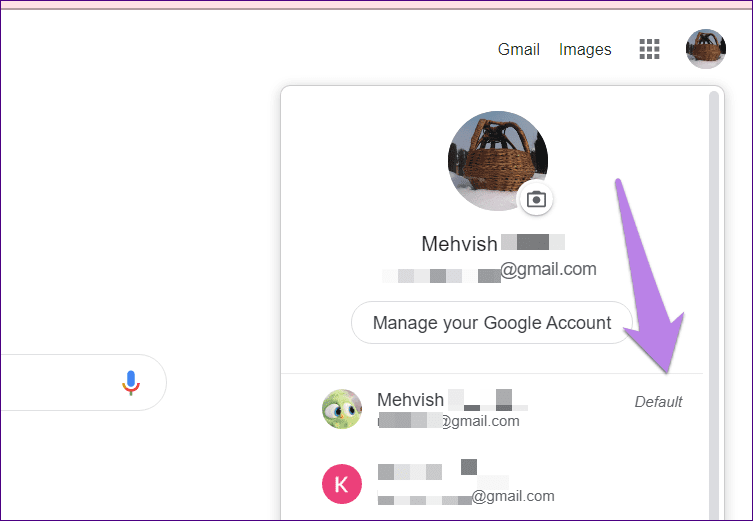 Chrome change default account 2