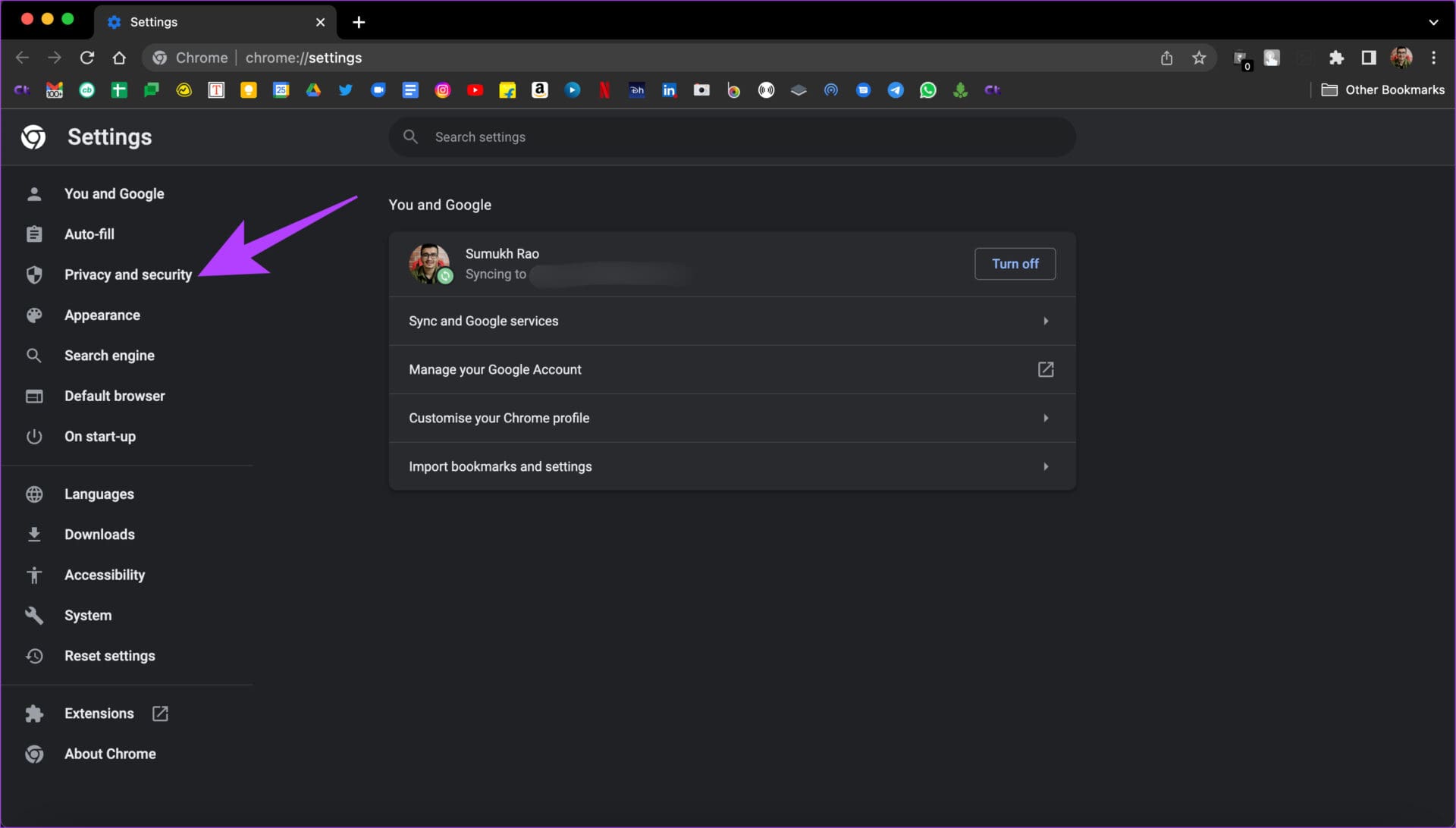 settings pane