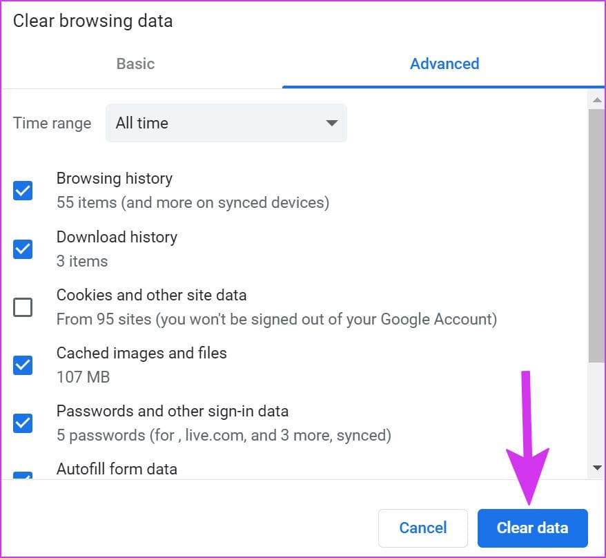 clear data on Facebook browser