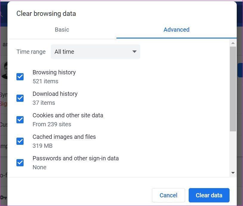 Clear cache data on chrome