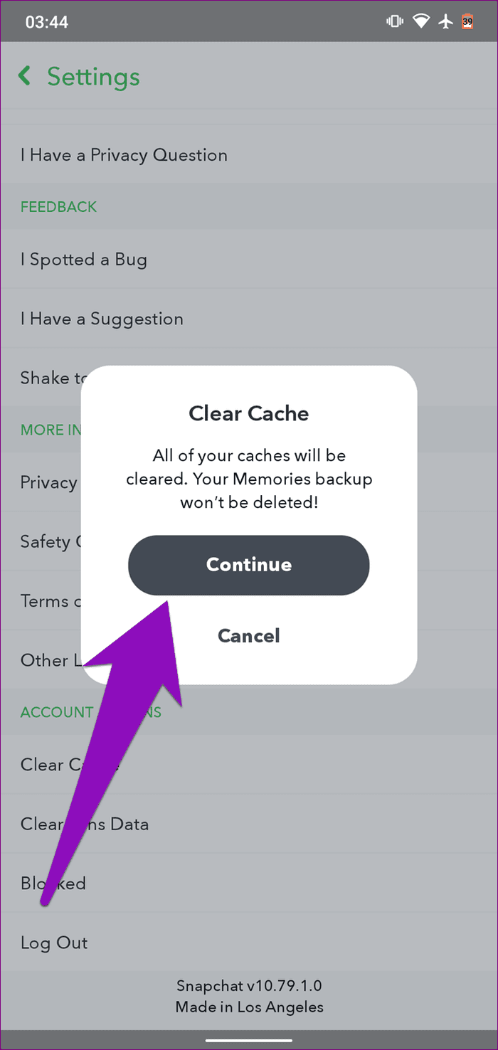 Clear cache snapchat 04