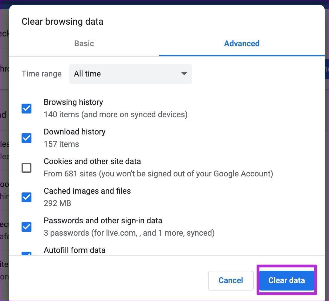 Clear data in chrome