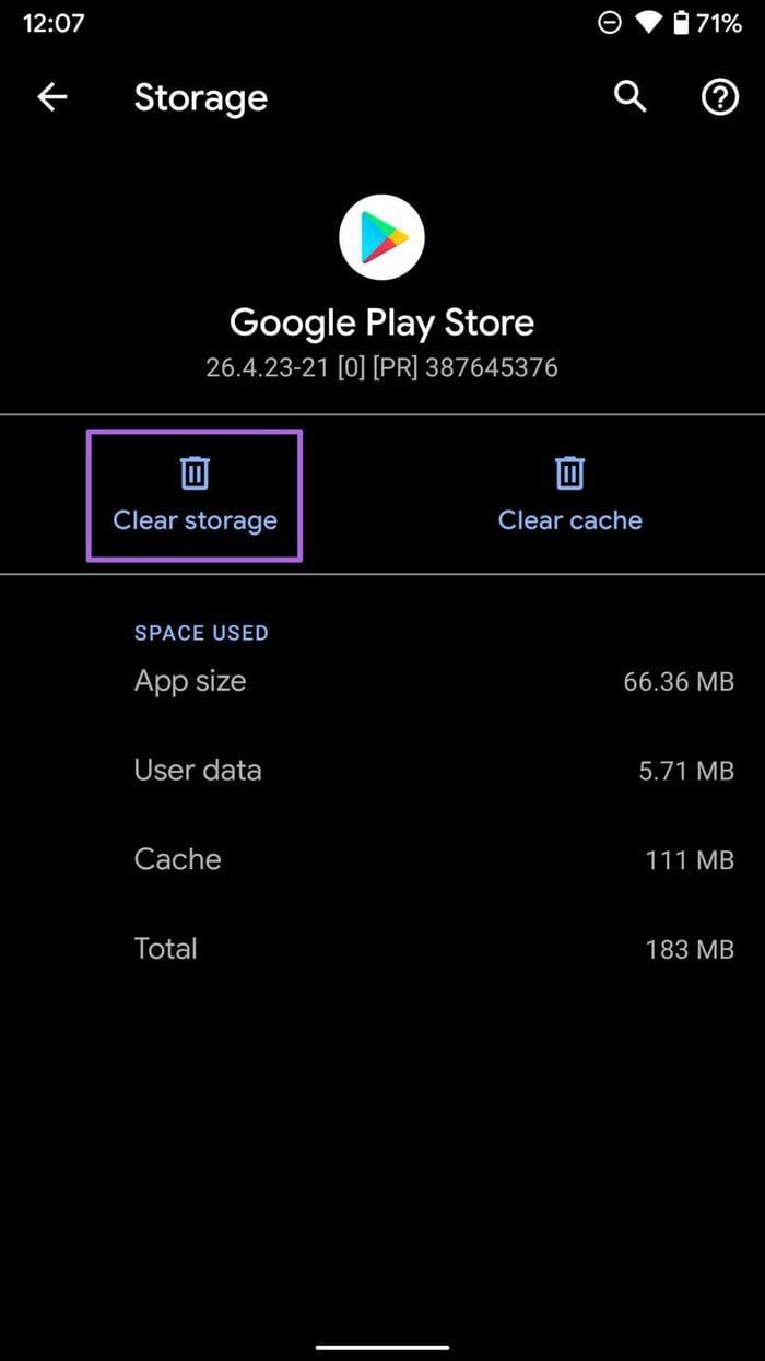 Clear play store storage