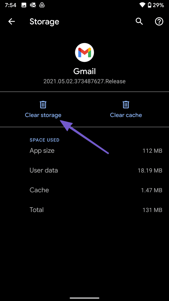 Clear storage on gmail