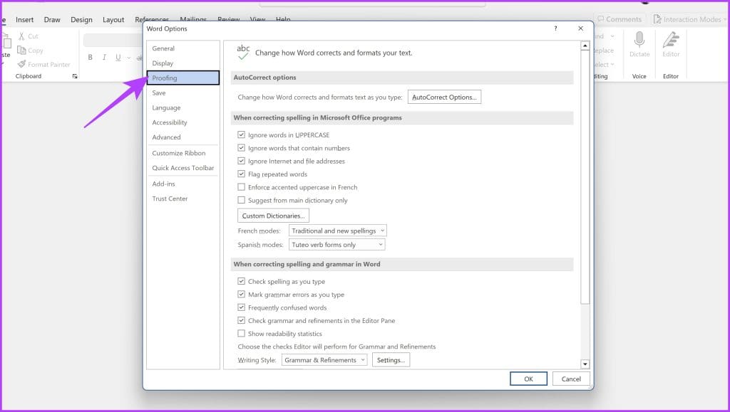 click on Proofing in the left sidebar Get Text Replacement on Windows