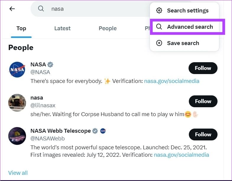 click on advanced search