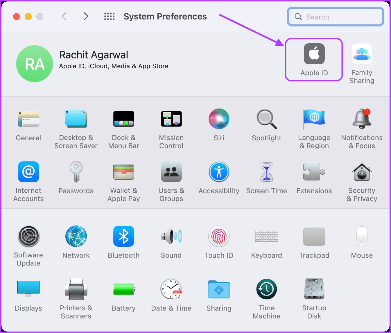click on apple ID