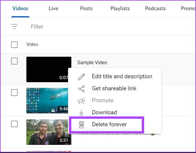 click on delete forever