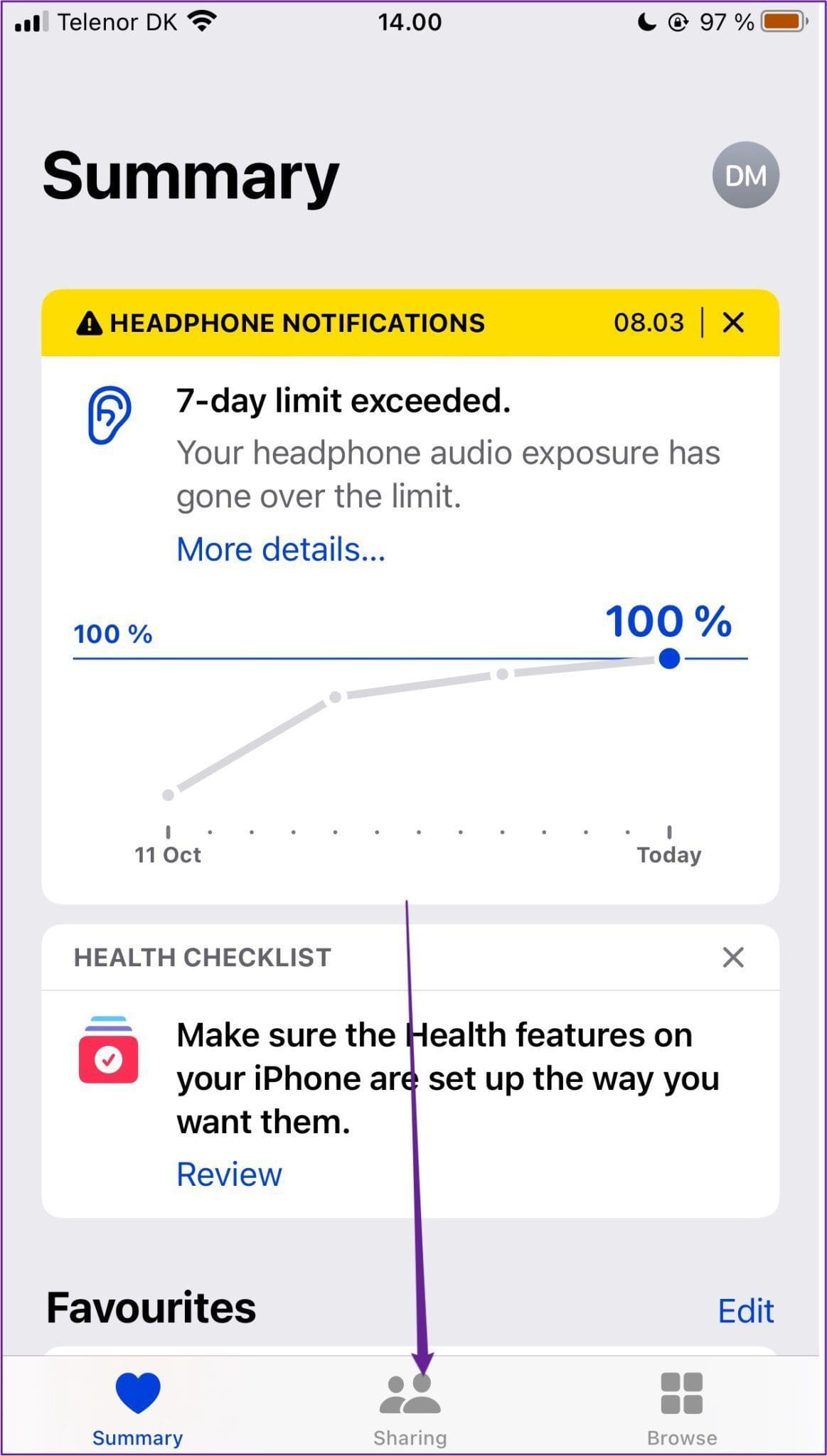 Click on sharing tab iphone
