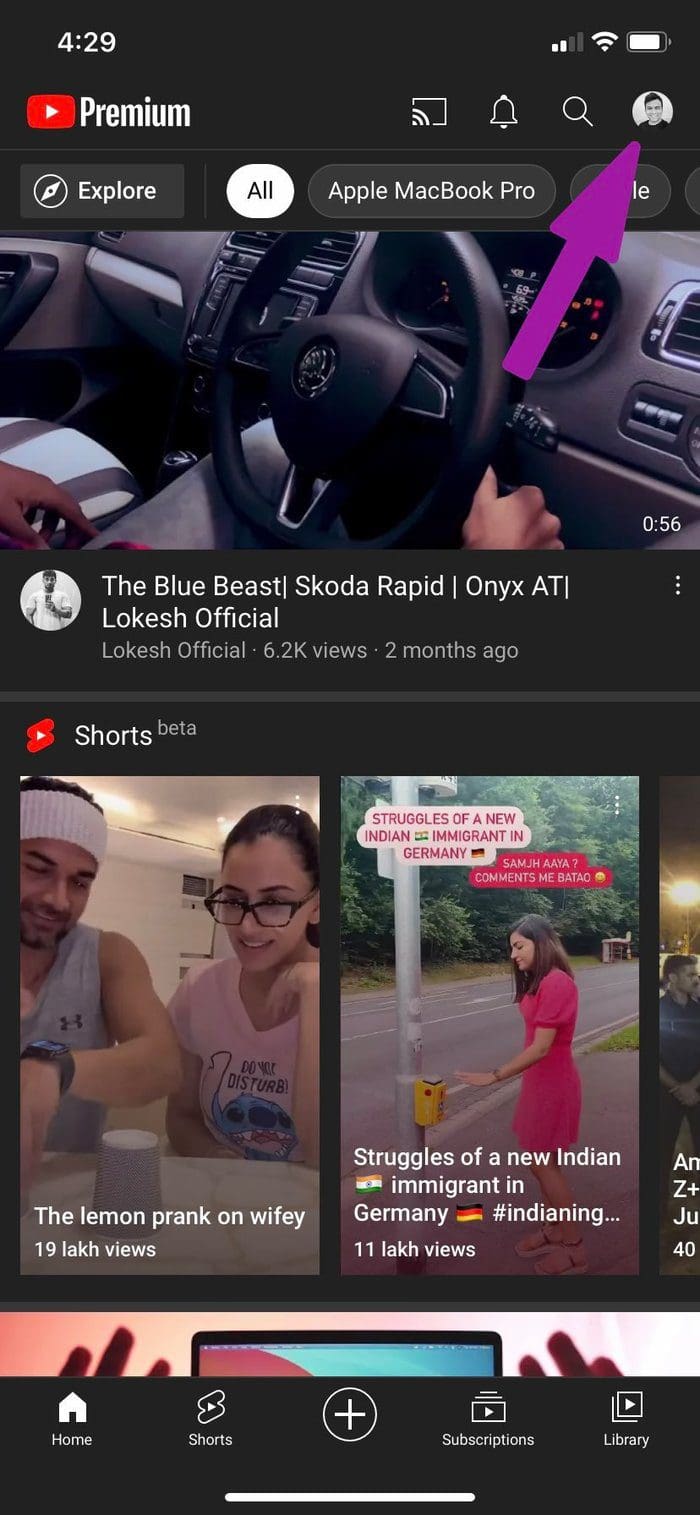 Click on youtube profile