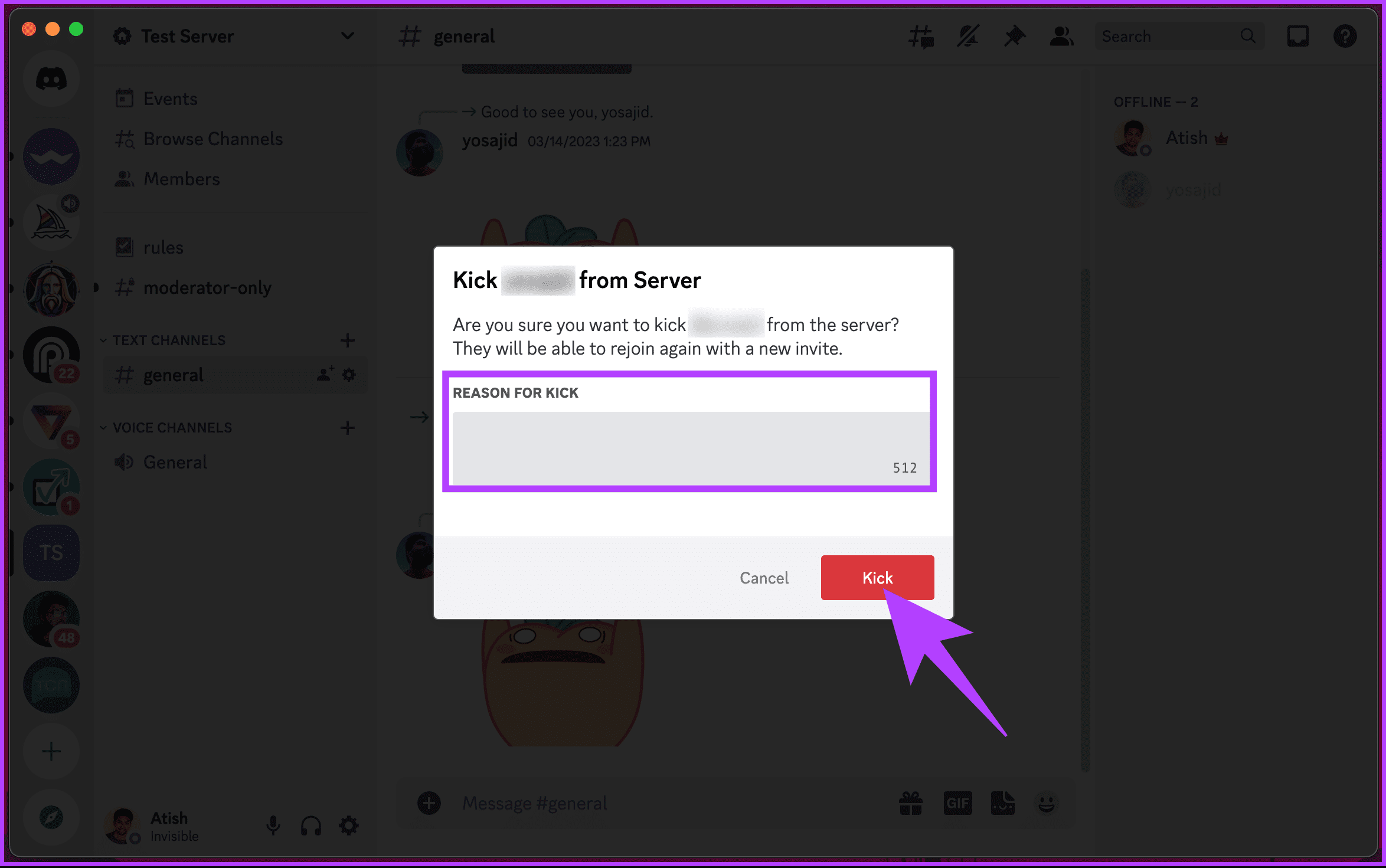click the Kick button