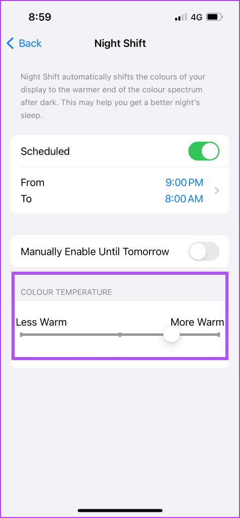 color temperature night shift iPhone