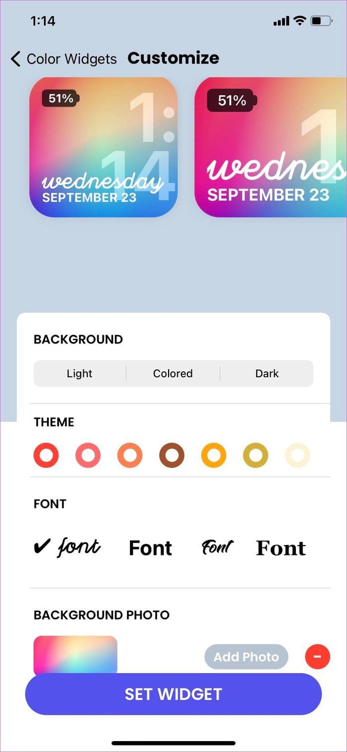Color widget editing