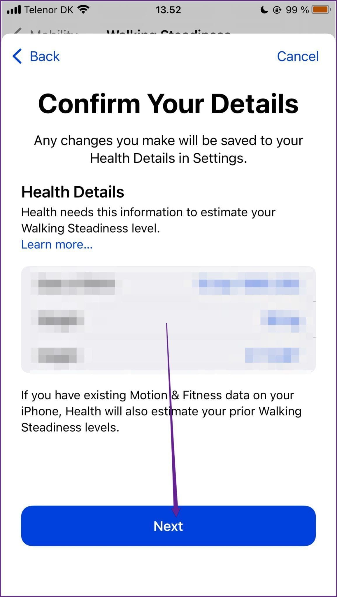 Confirm details walking notifs