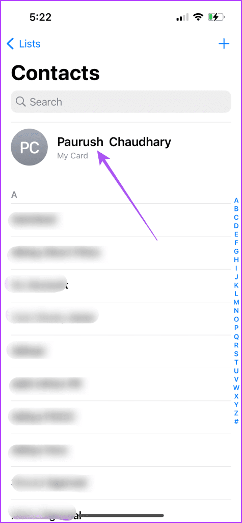 contact card contacts app iPhone