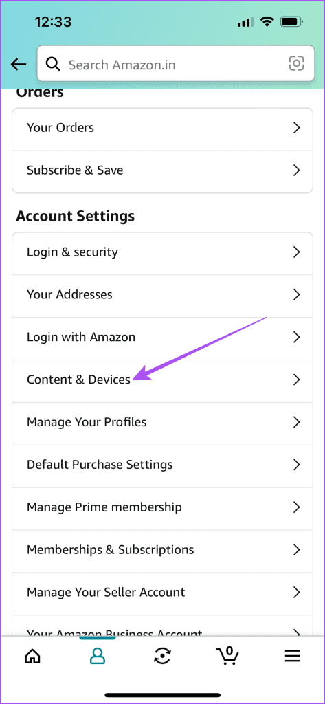 content and device settings amazon app 