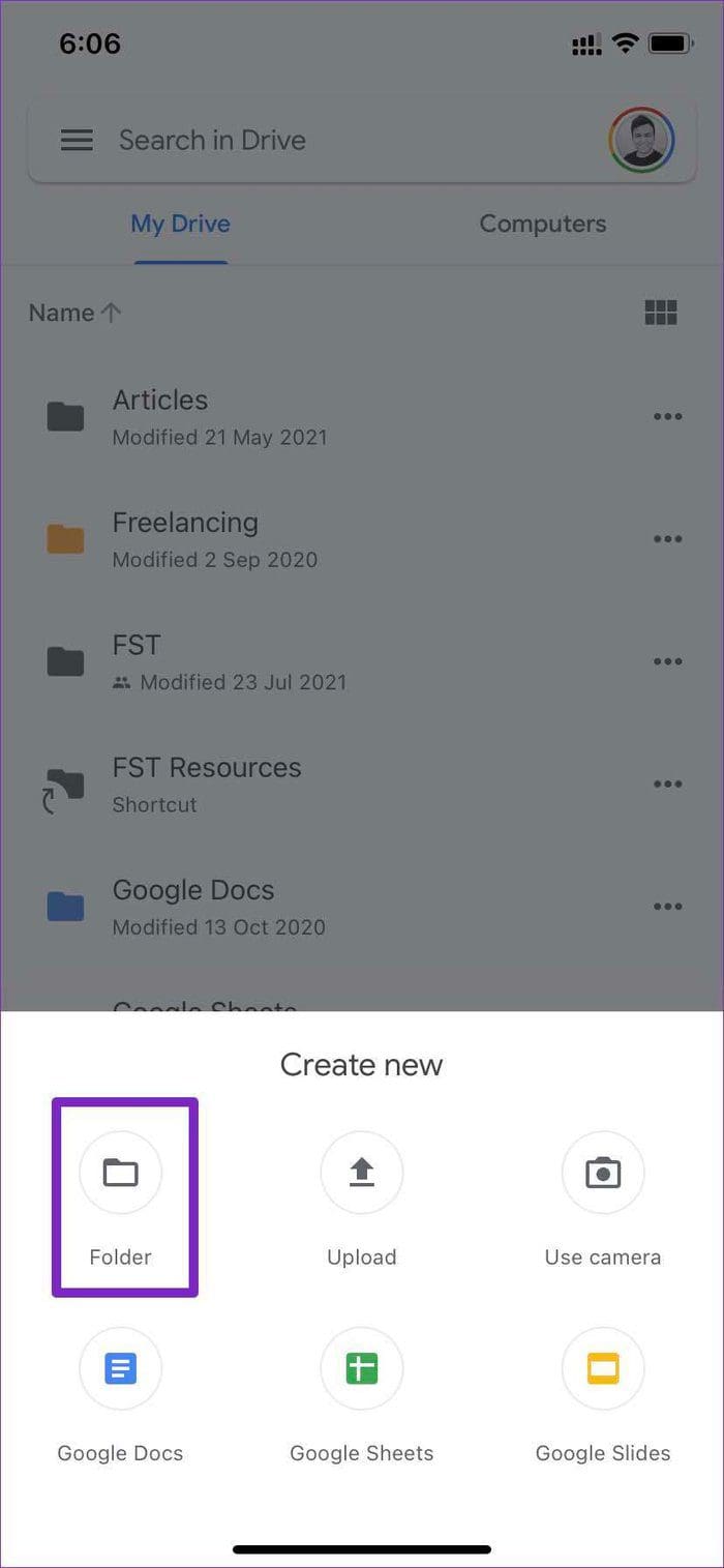 Create a folder in drive