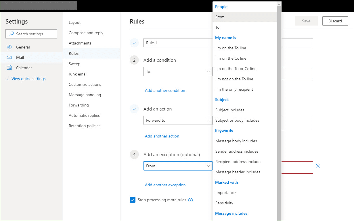 Create And Manage Rules In Office 365 Webmail 2