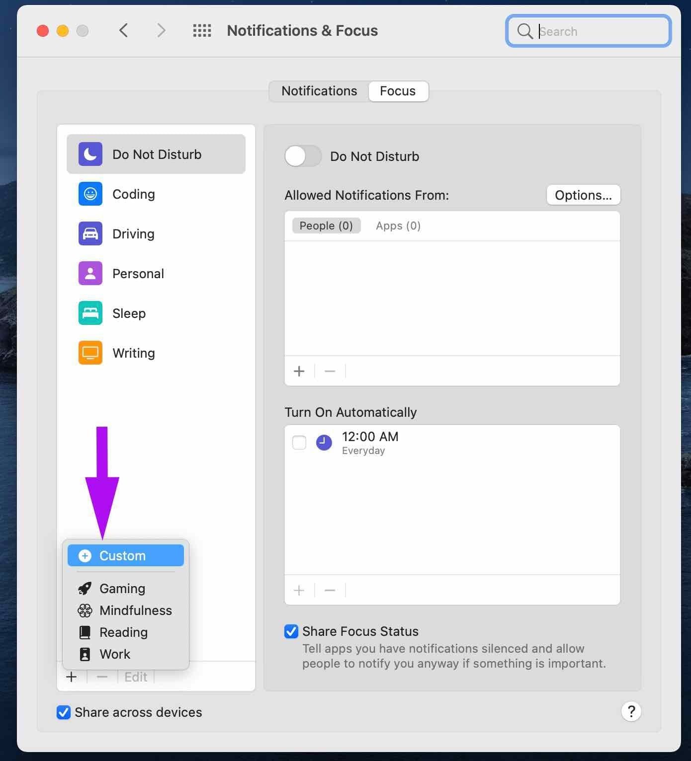 Create custom focus mode