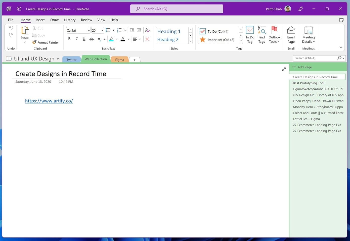 Create notebook and sections