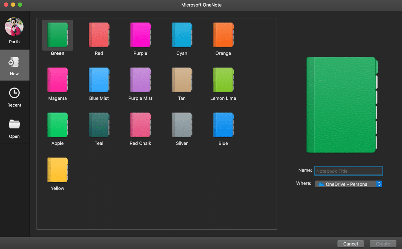 Create notebook onenote