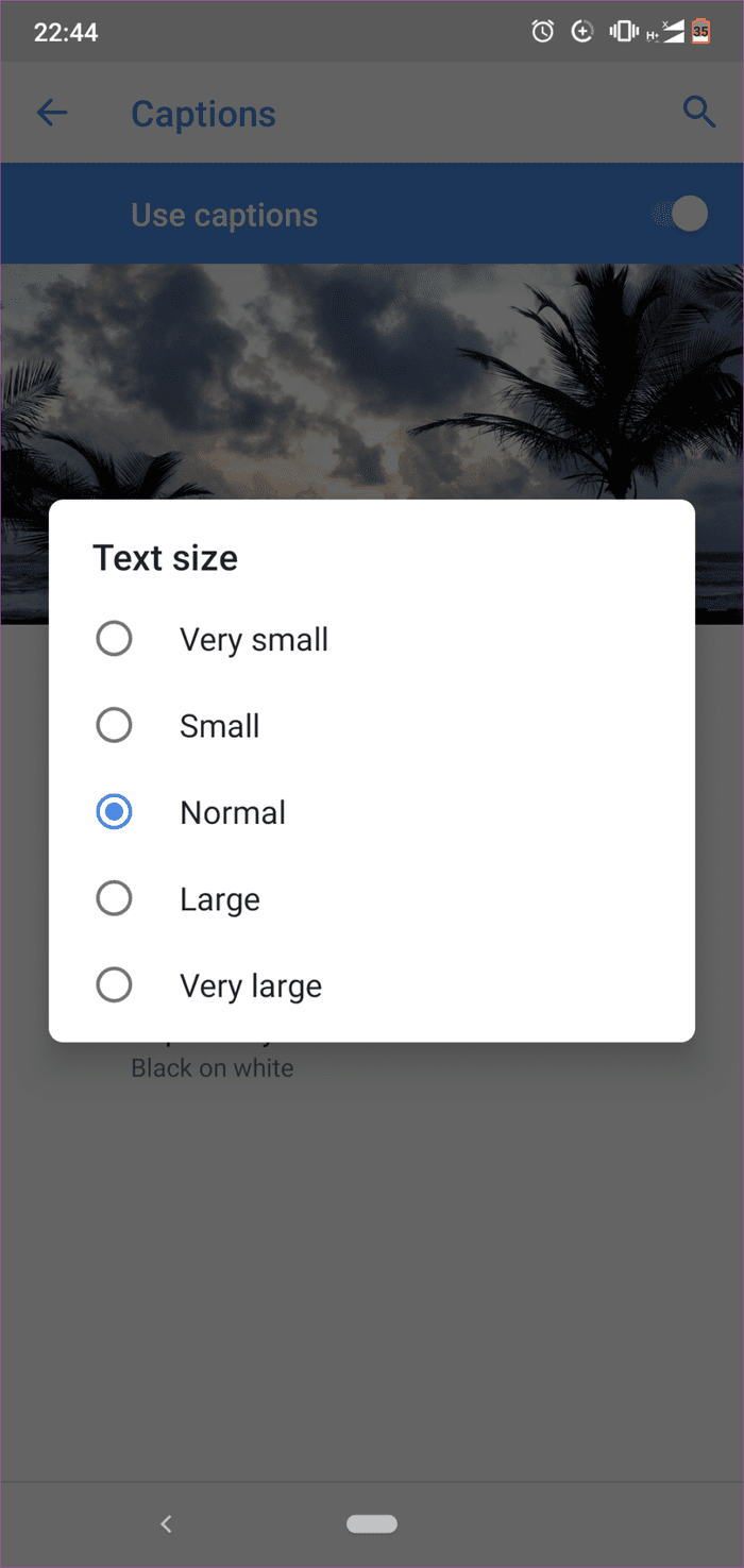 Customize Caption Size Android