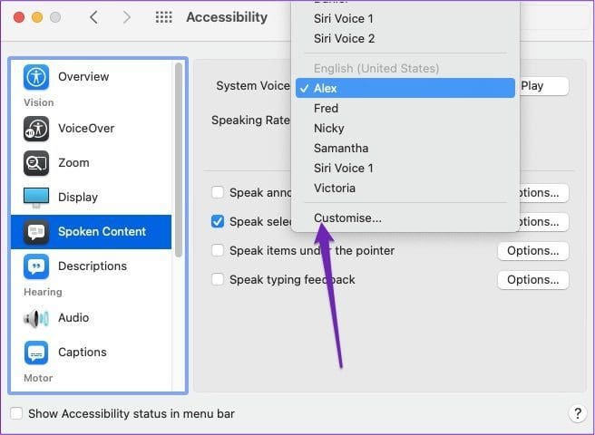 Customize mac spoken content