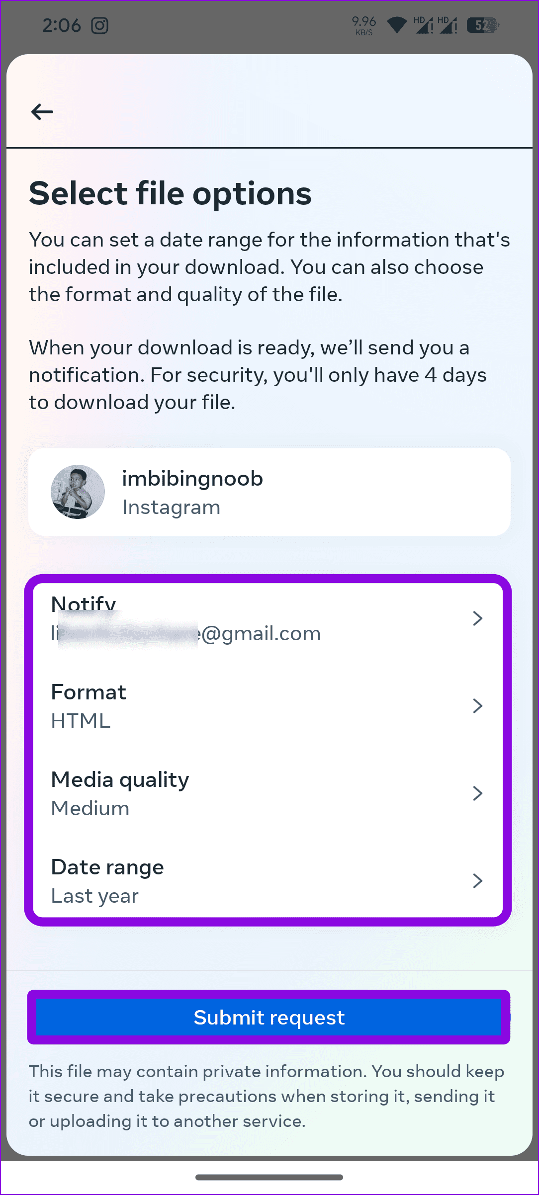 customize the information type and tap submit report