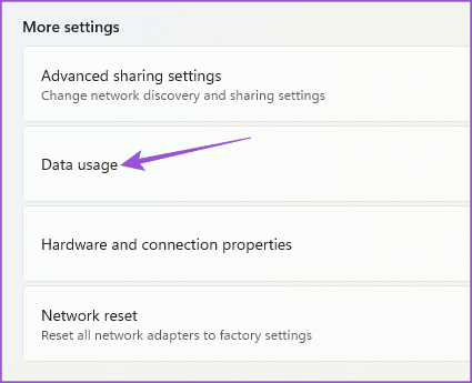 data usage network settings windows 11