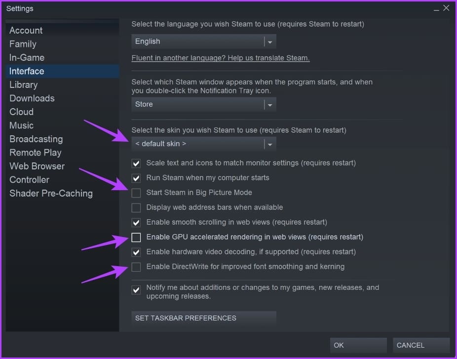 _default skin option in Interface section