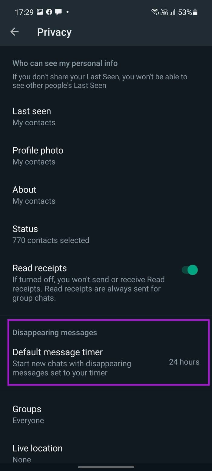 Default timer in privacy