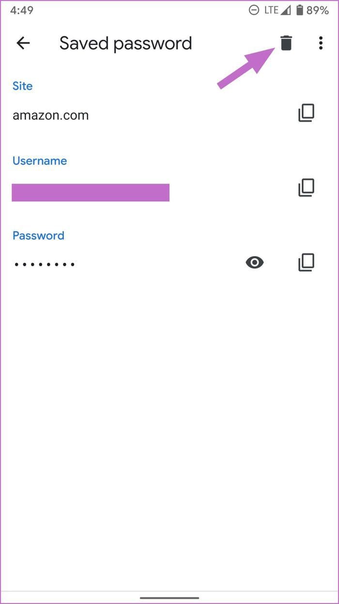 Delete chrome android password