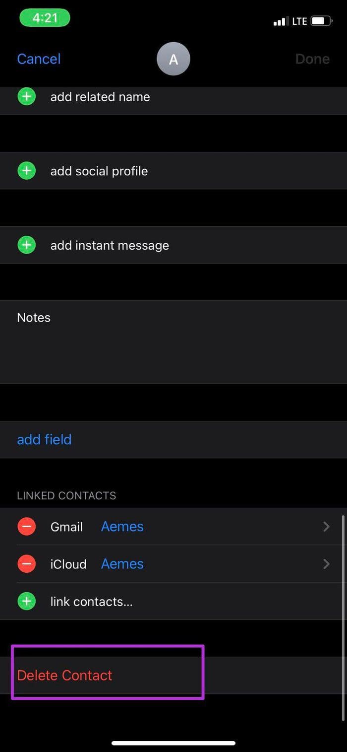 Delete contact
