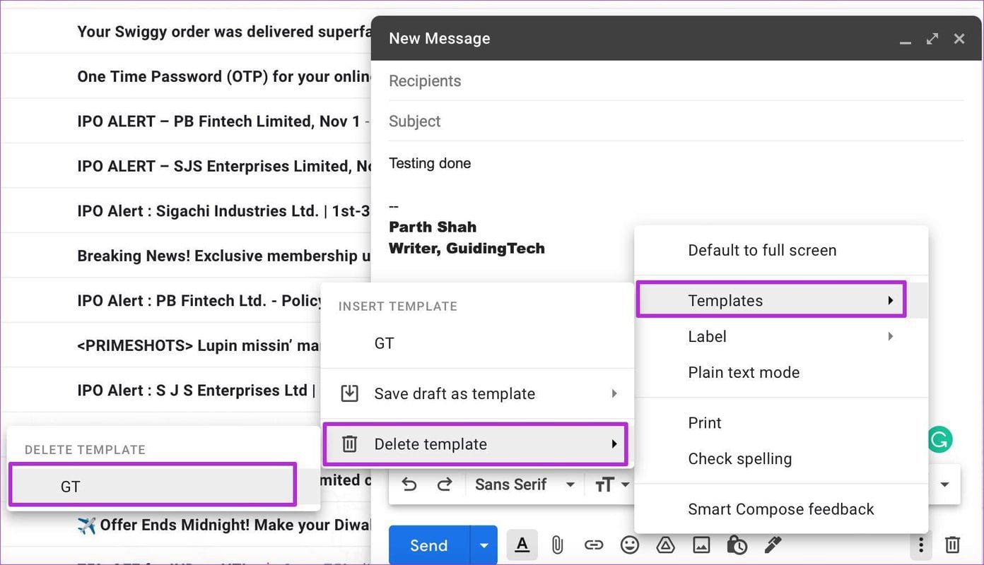 Delete gmail template