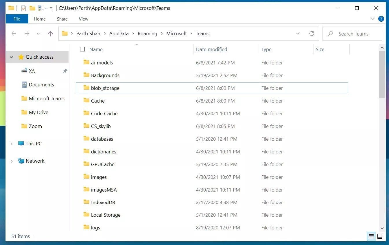 Delete microsoft teams cache