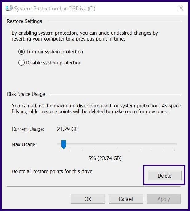Delete old backup files windows 10 step 10