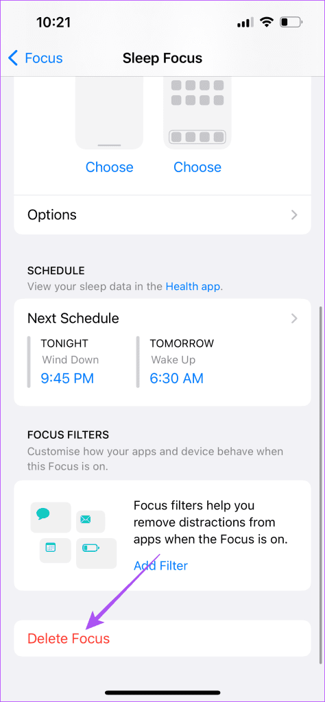 delete sleep focus mode iphone