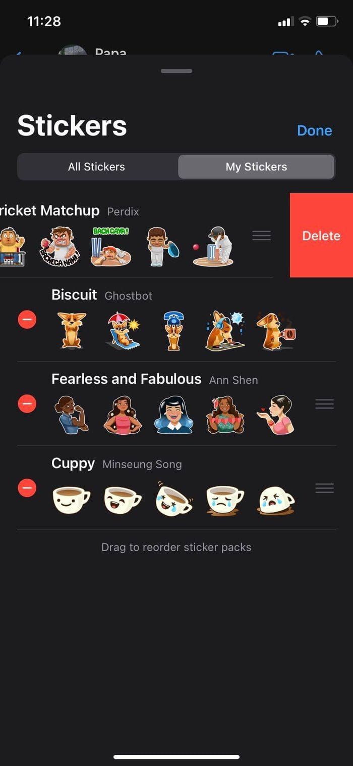 Delete sticker pack on i Phone