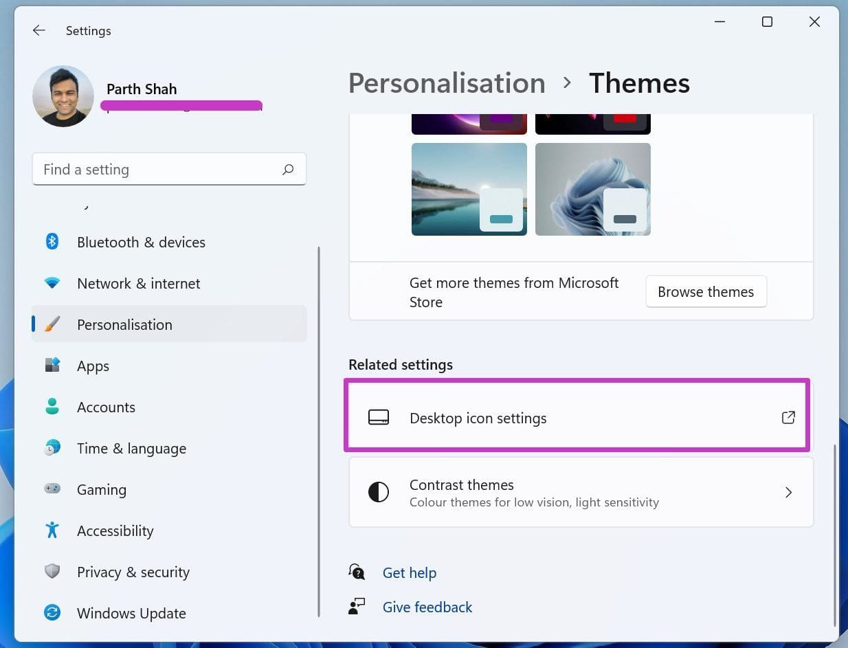 Desktop icon settings