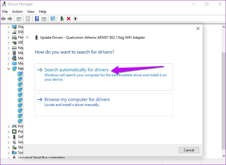 Device manager update drivers search automatically