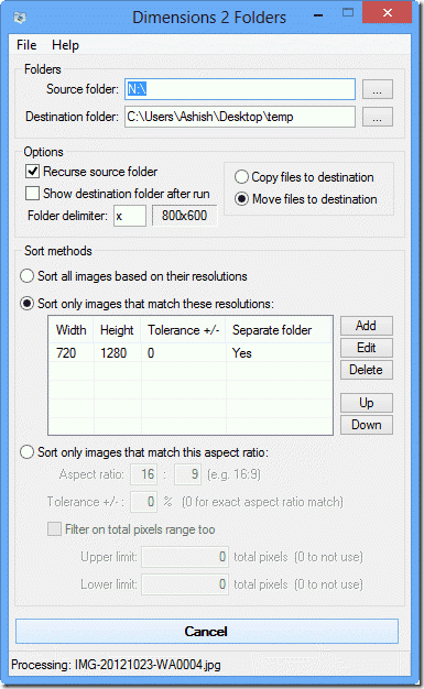 Dimensions To Folders