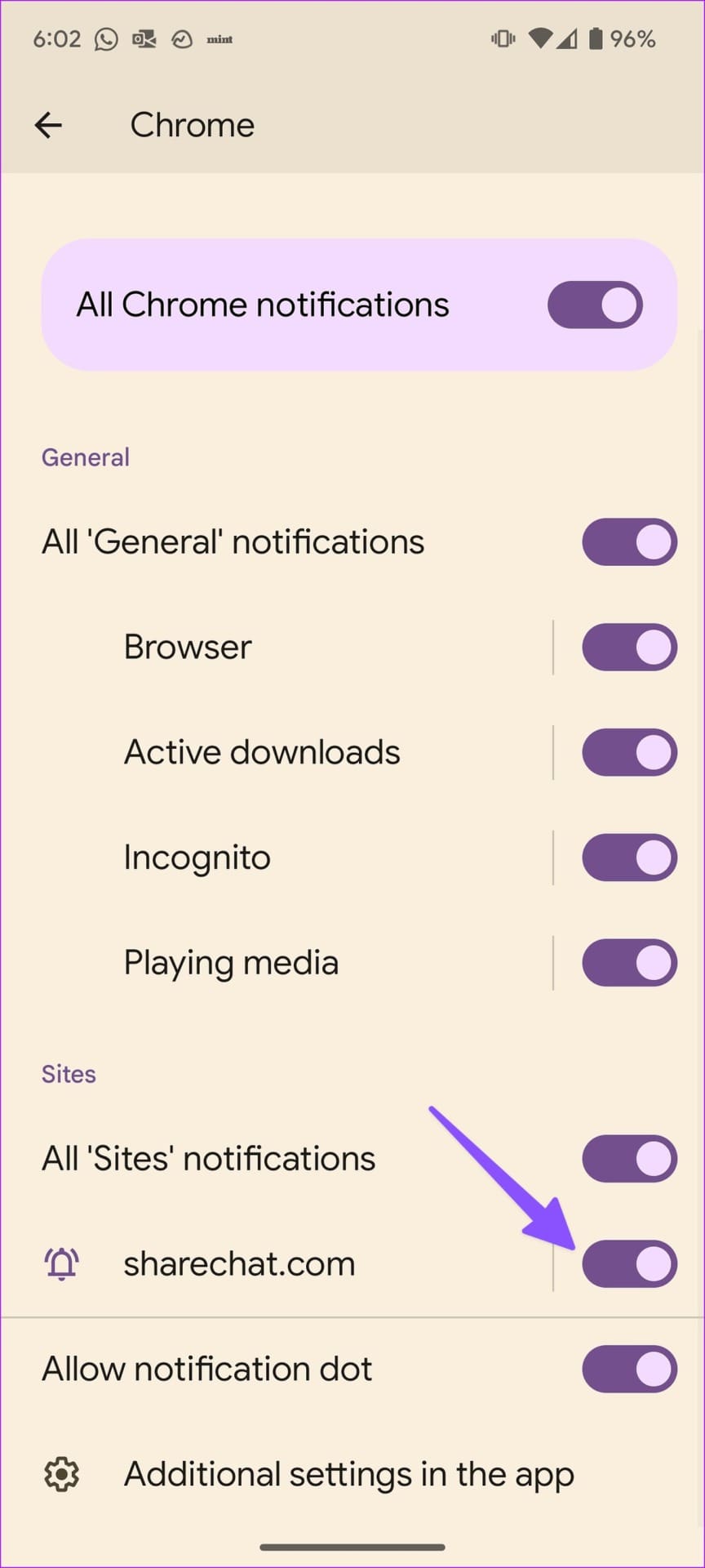 turn off website notifications on chrome for android