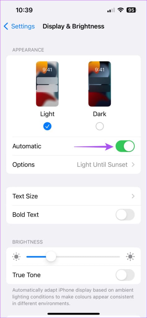 automatic appearance settings iPhone 