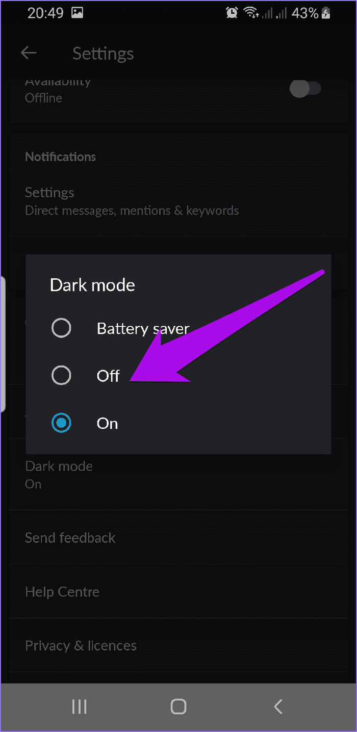 Disable Dark Mode Apps Dark Mode Off