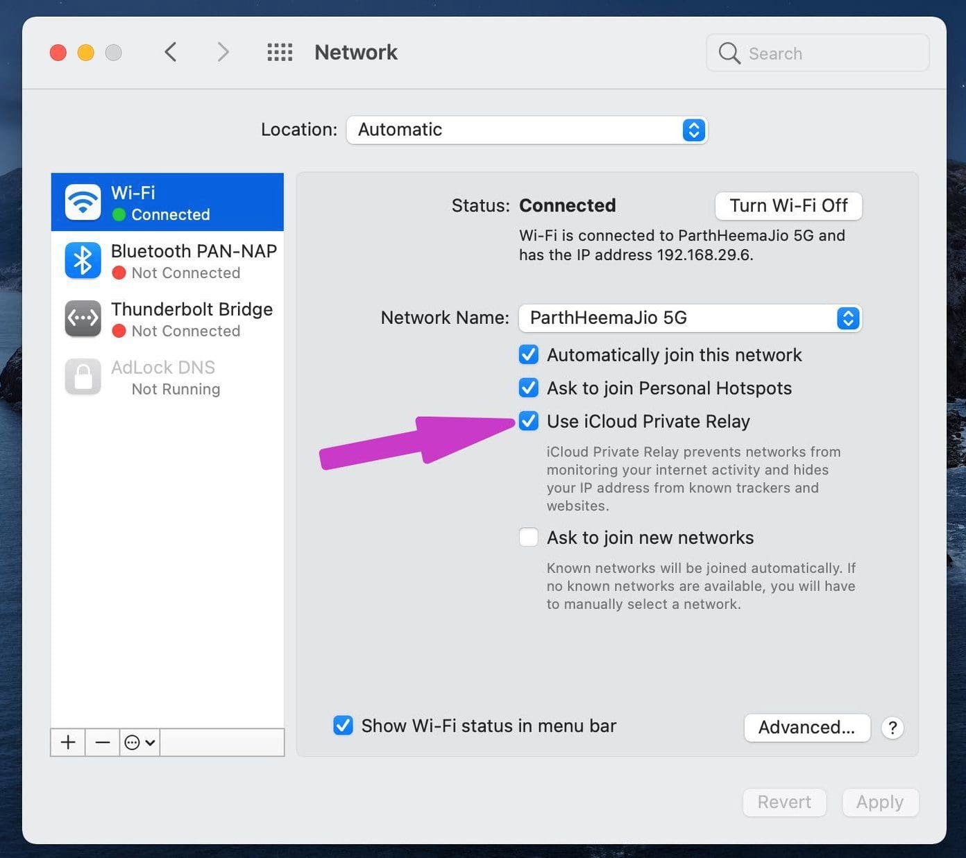 Disable i Cloud Private Relay