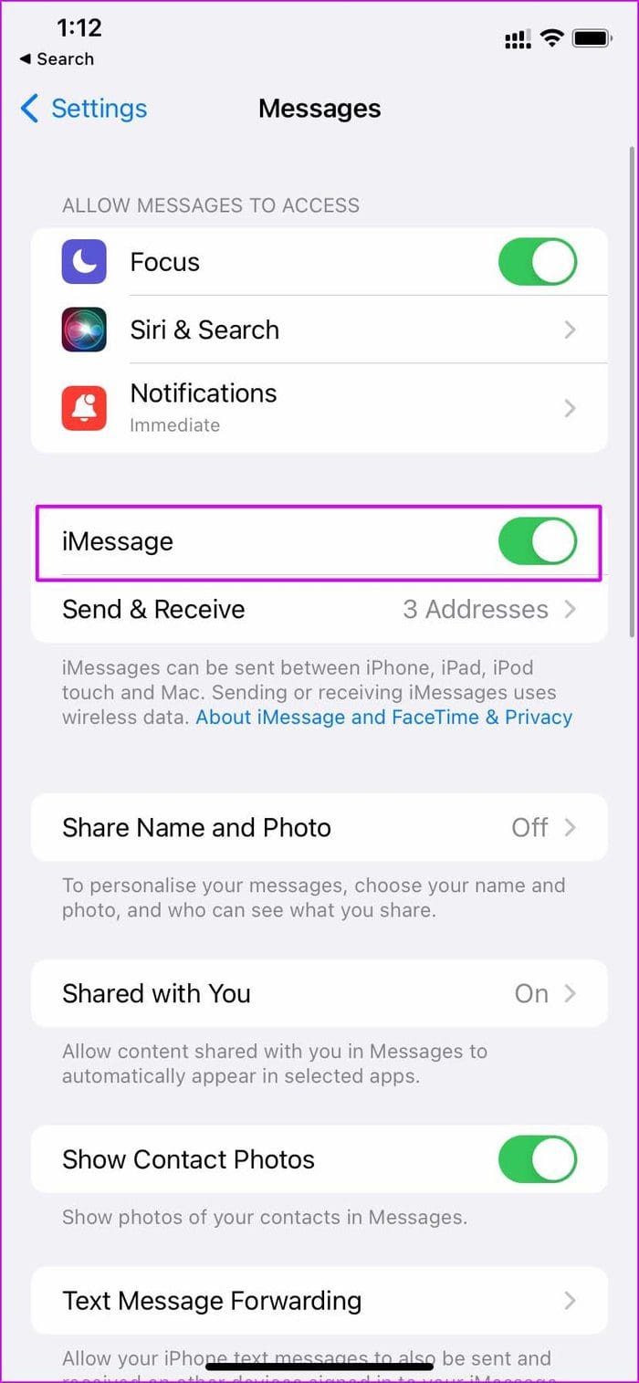 Disable i Message