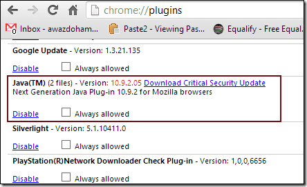 Disable Java