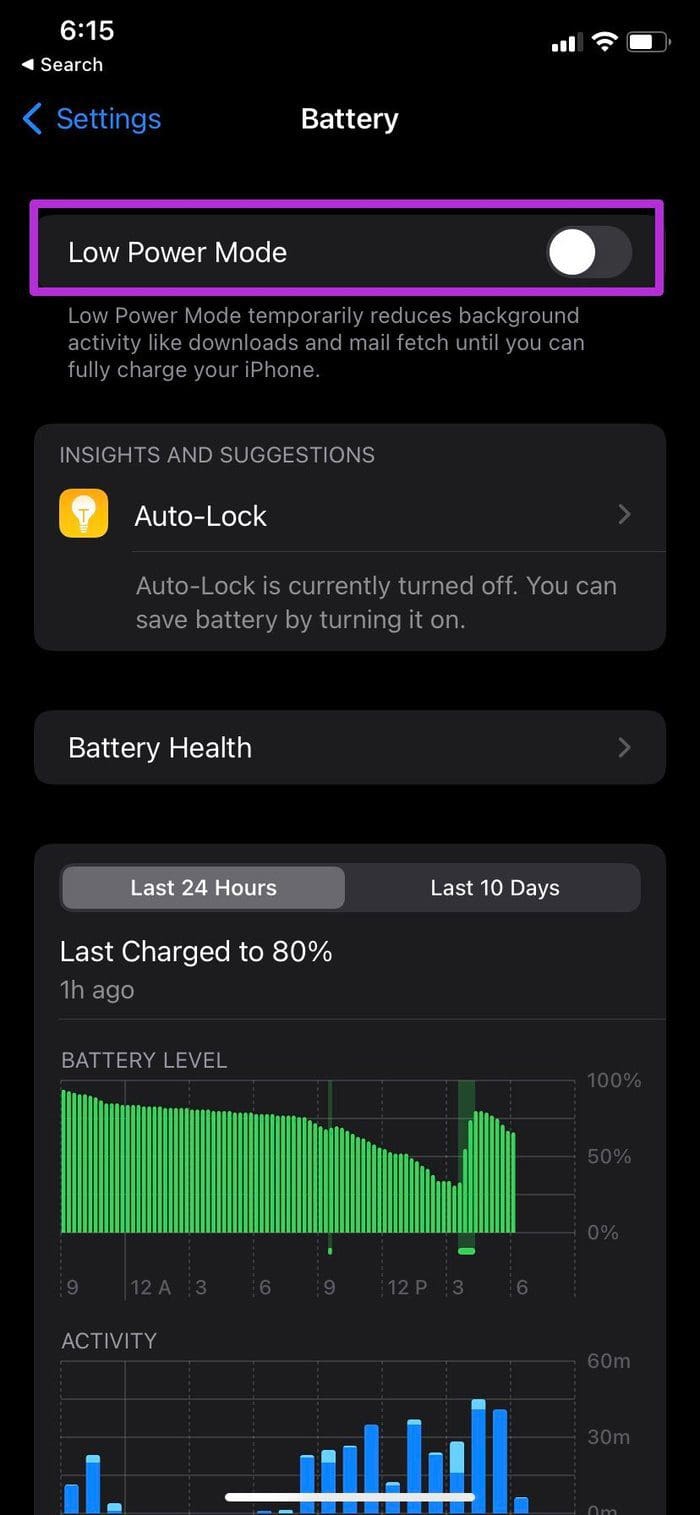 Disable low power mode