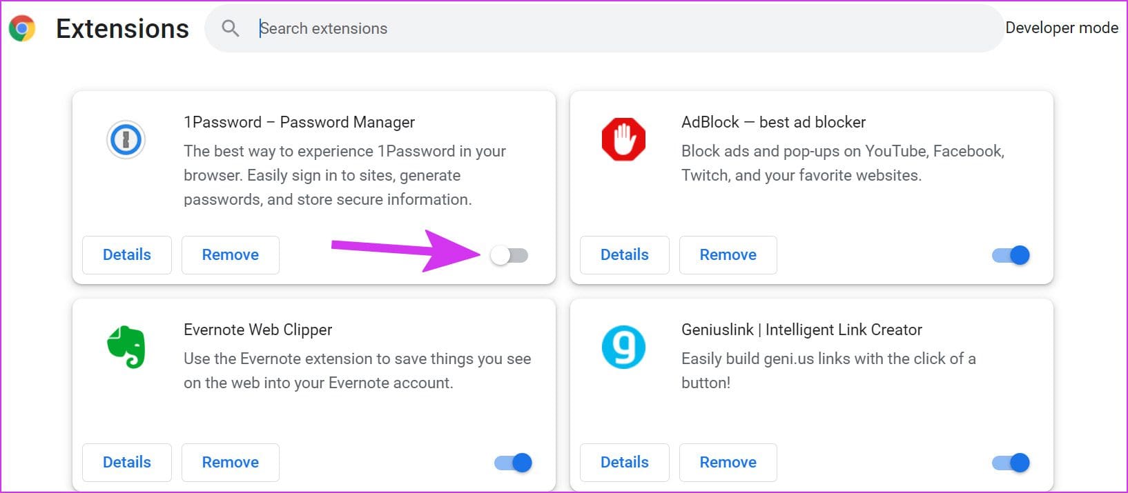 Disable browser extensions