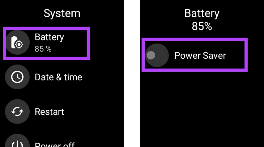 disable power saver on watch
